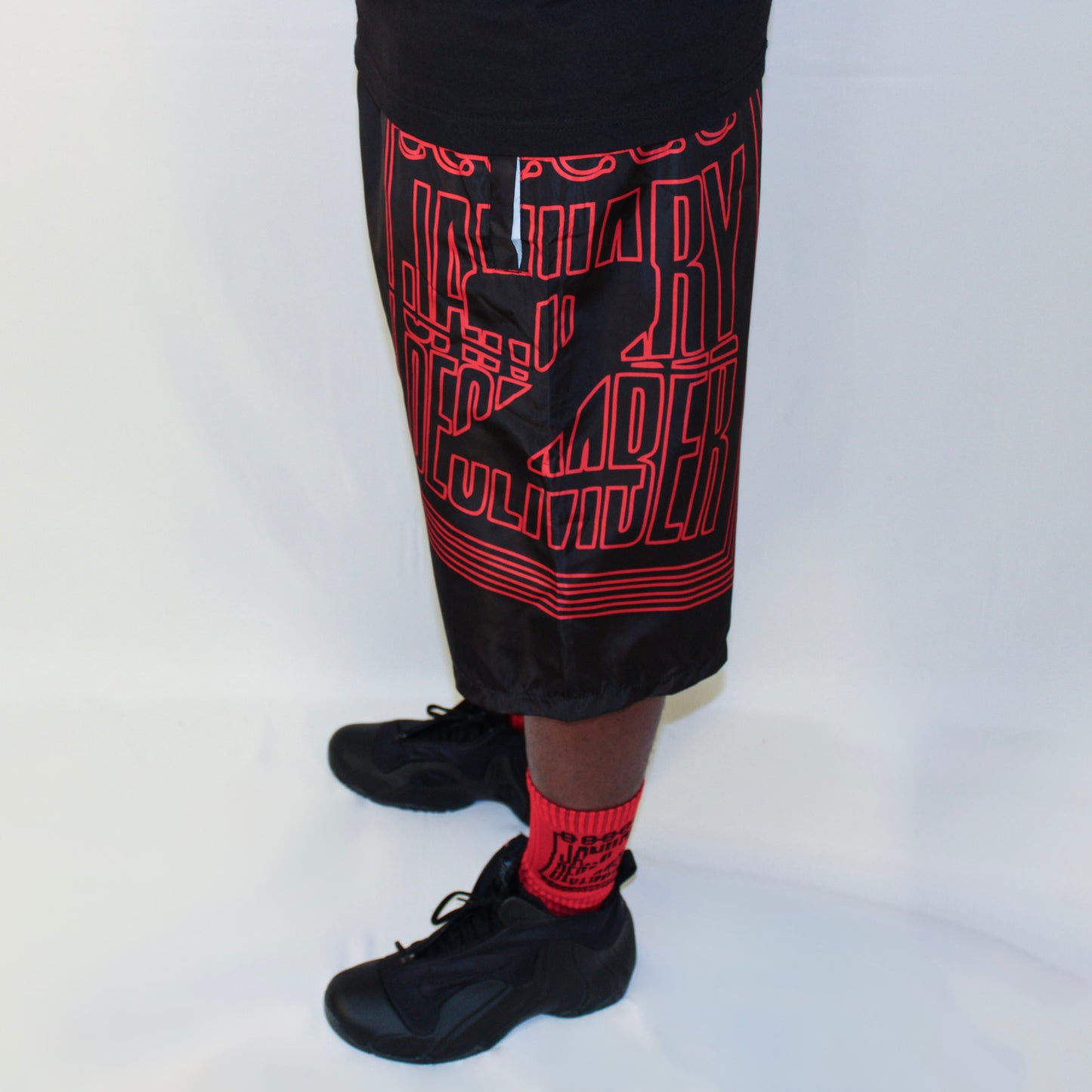 J2D "96 Bulls" Blk/Red Nylon Shorts