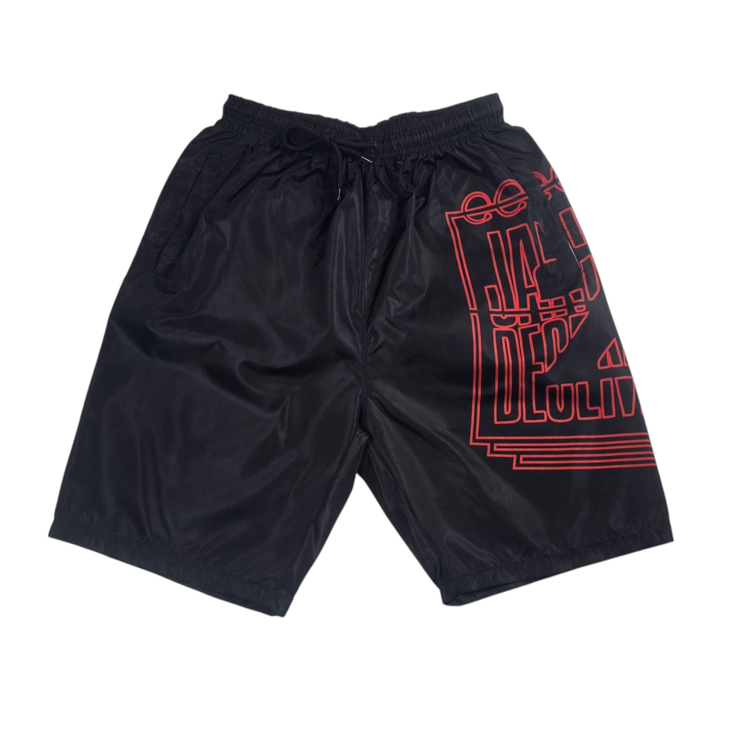 J2D "96 Bulls" Blk/Red Nylon Shorts