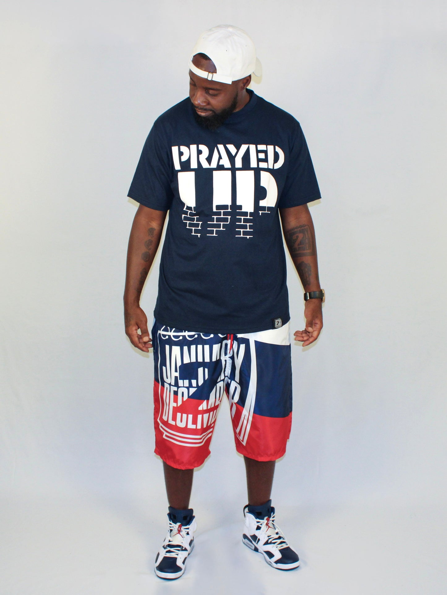J2D "Prayed Up" Navy/Red/White Tee