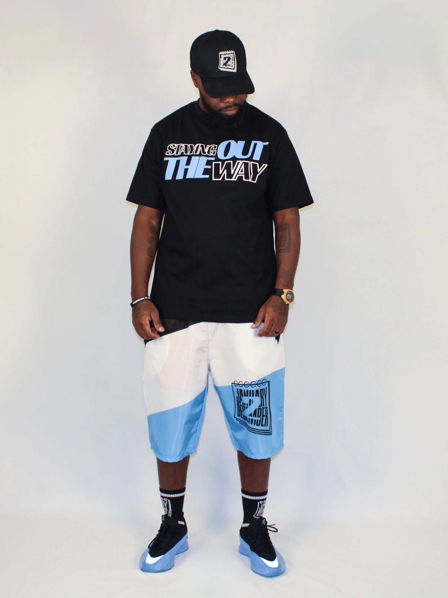 J2D "UNC" Blk/White/Carolina Blue Nylon Shorts