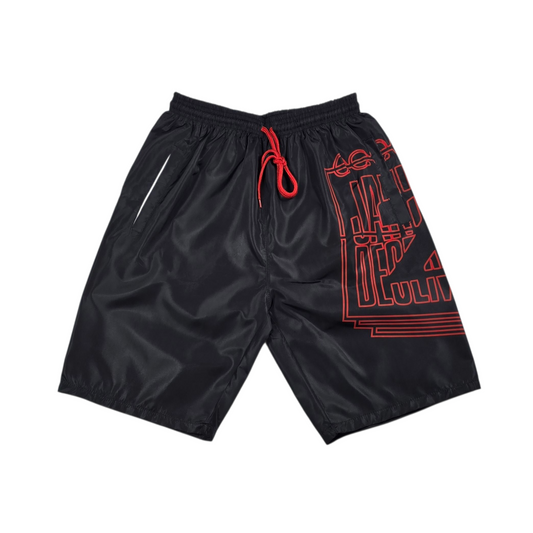 J2D "96 Bulls" Blk/Red Nylon Shorts