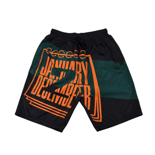 J2D Nylon Shorts - Black/Green/Orange